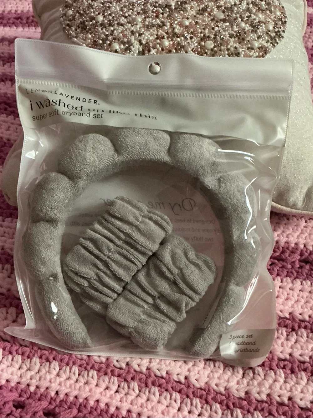 Lemon lavender Washed Luxe Super Soft Headband & Wristband Set - Gray 3 Pieces